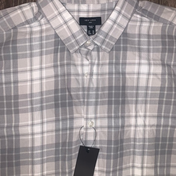 Grey and white plaid ASOS button up sz xl new - Picture 3 of 4
